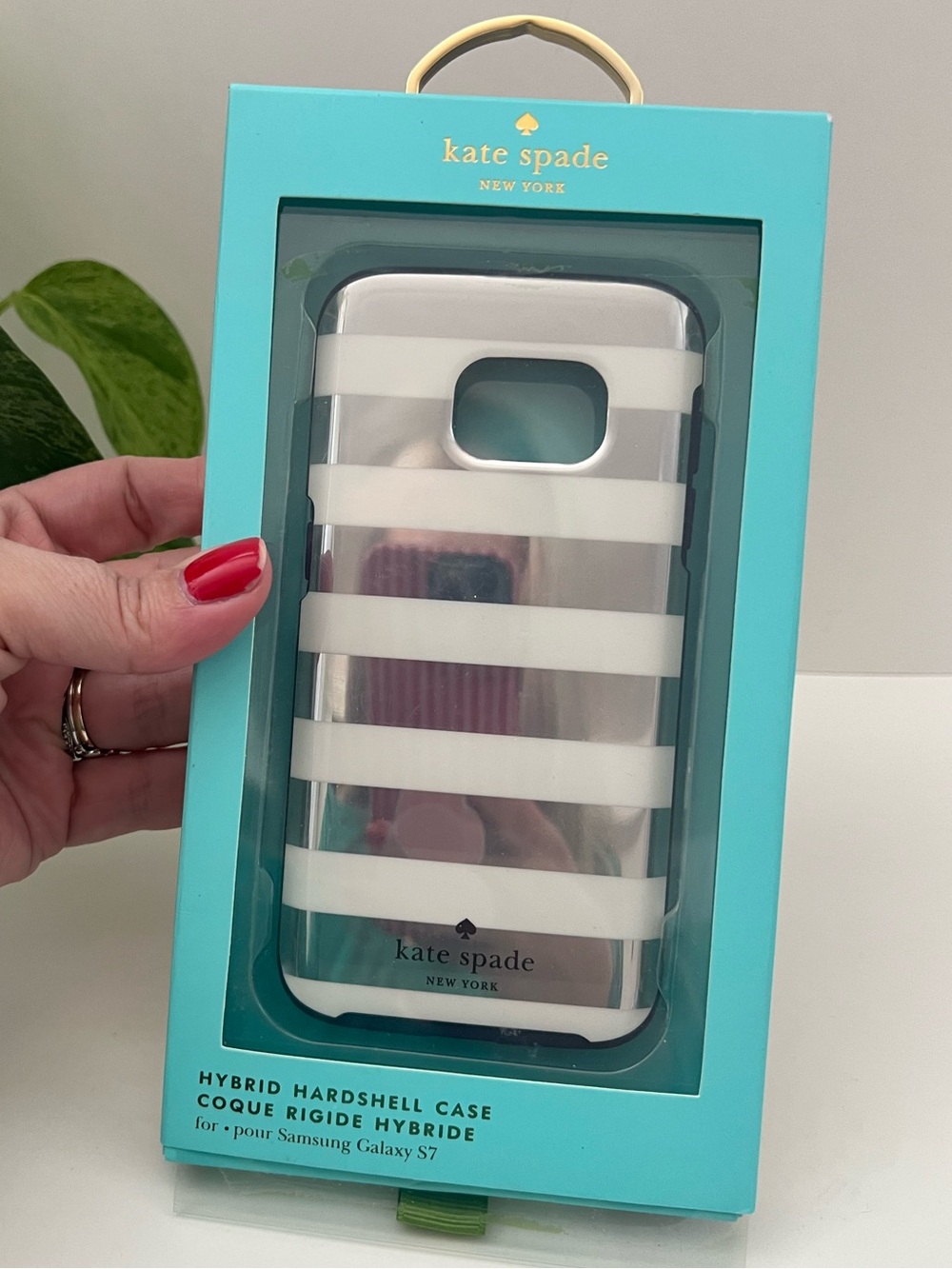NWT Kate Spade Striped Samsung Galaxy S7 Phone Case ♠️ White & Silver, Preppy